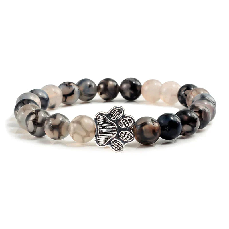 Pulsera de piedra natural con colgante de pata de animal – Pulsera elástica de cuentas para hombres y mujeres