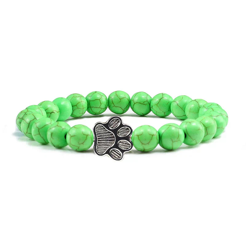 Pulsera de piedra natural con colgante de pata de animal – Pulsera elástica de cuentas para hombres y mujeres