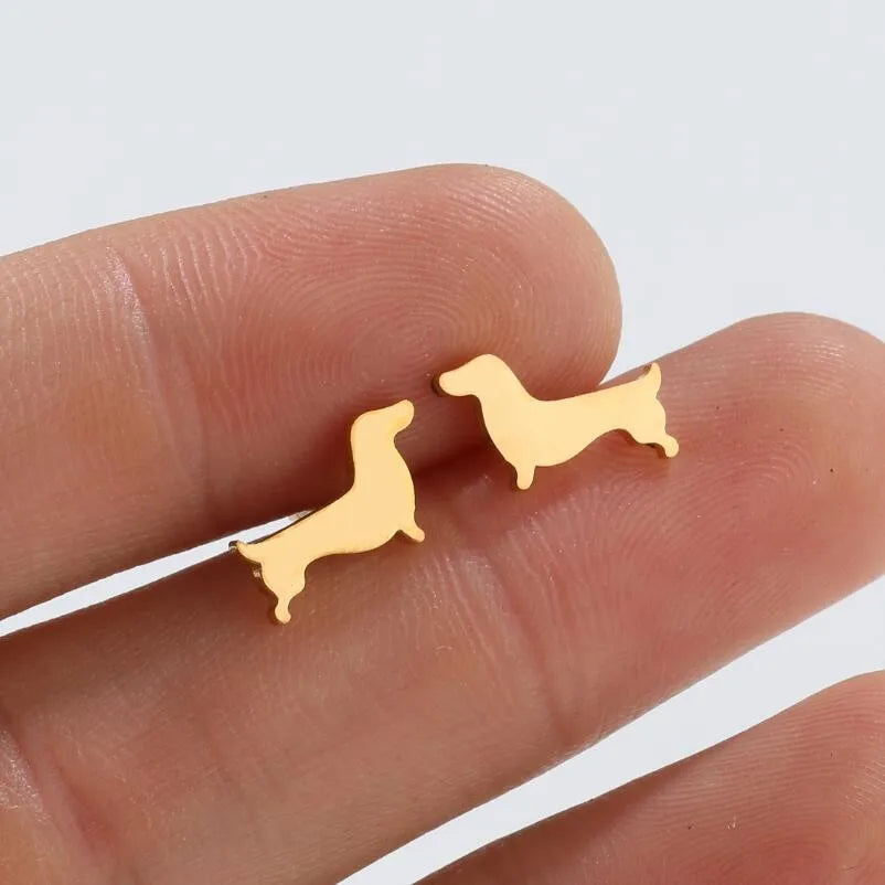 Aros de perro teckel – Pendientes minimalistas de metal
